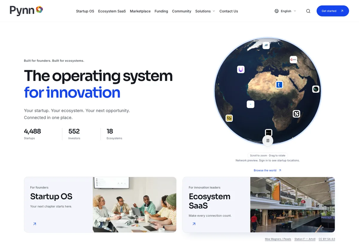 Web de Pynn: presentación de su plataforma con un globo interactivo