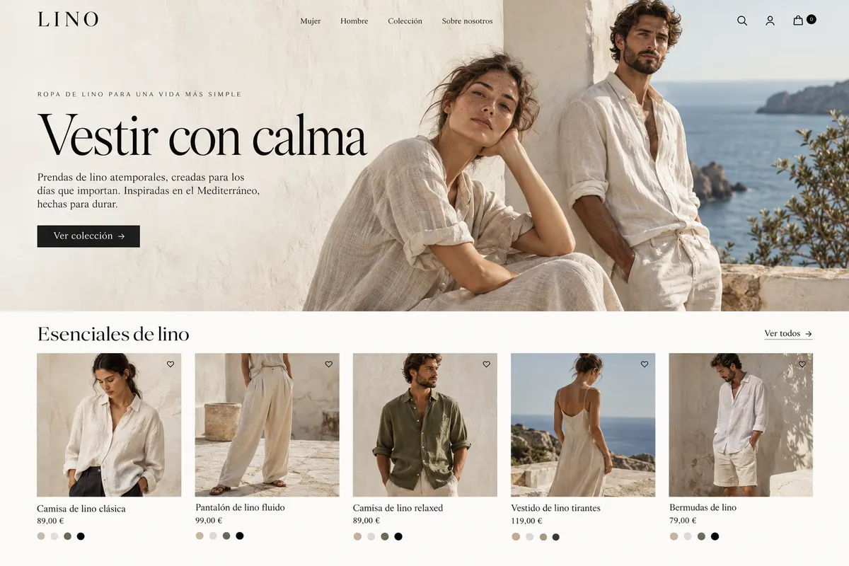 Ejemplo de Lino: Moda mediterránea · Diseño editorial