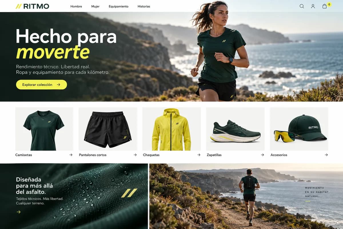 Ejemplo de Ritmo: Ropa deportiva · Producto y movimiento